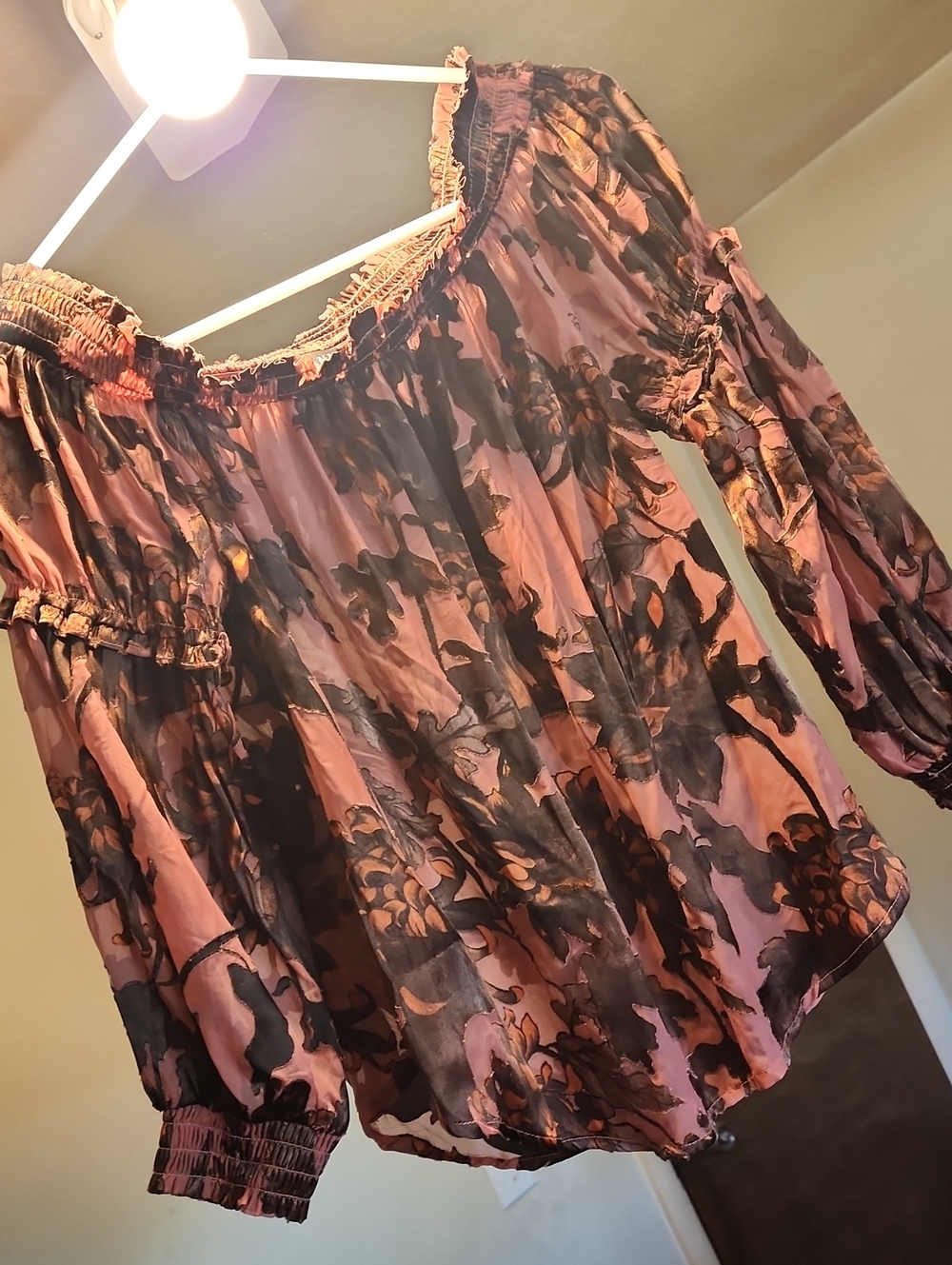 Shyanne Sheer Floral Overlay Top in Rusty Pink and Brown